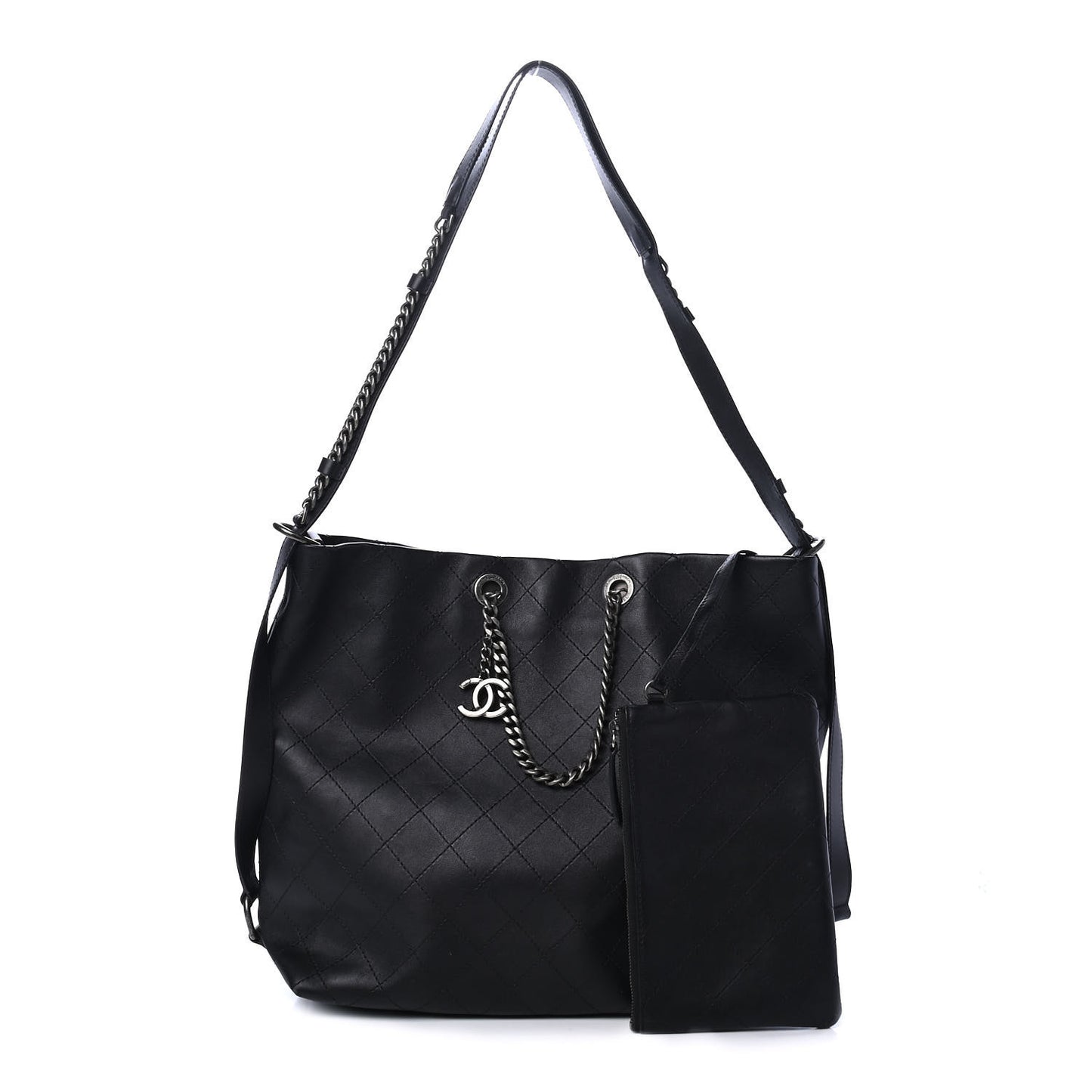Calfskin Stitched Large Hobo Black