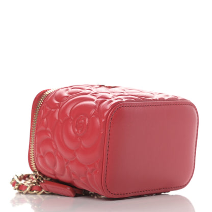 Chanel Lambskin Camellia Embossed Mini Vanity Case With Chain Red 3 of 4