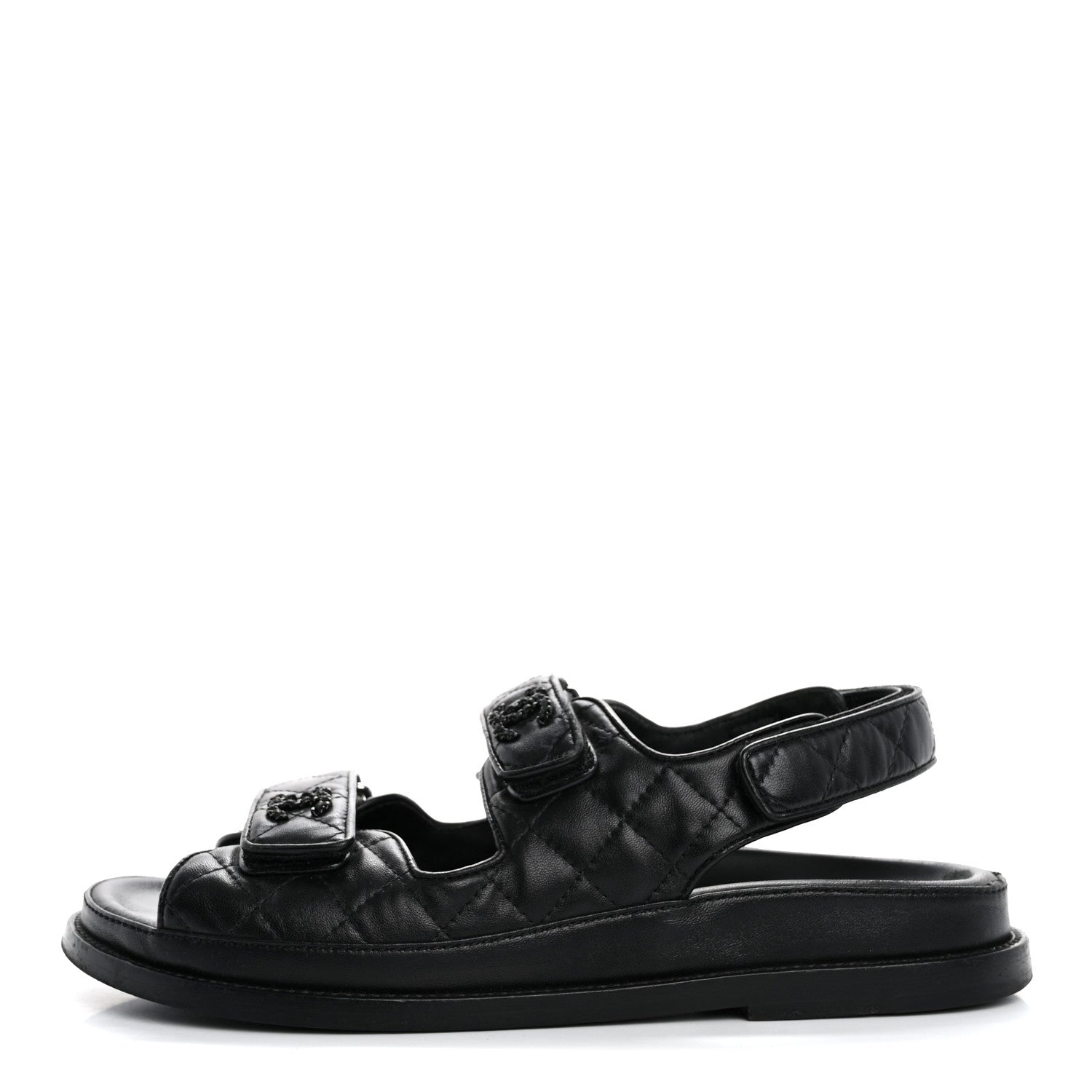 Chanel Lambskin Velcro Dad Sandals 38 So Black 1 of 14