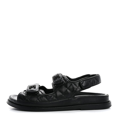 Chanel Lambskin Velcro Dad Sandals 38 So Black 1 of 14