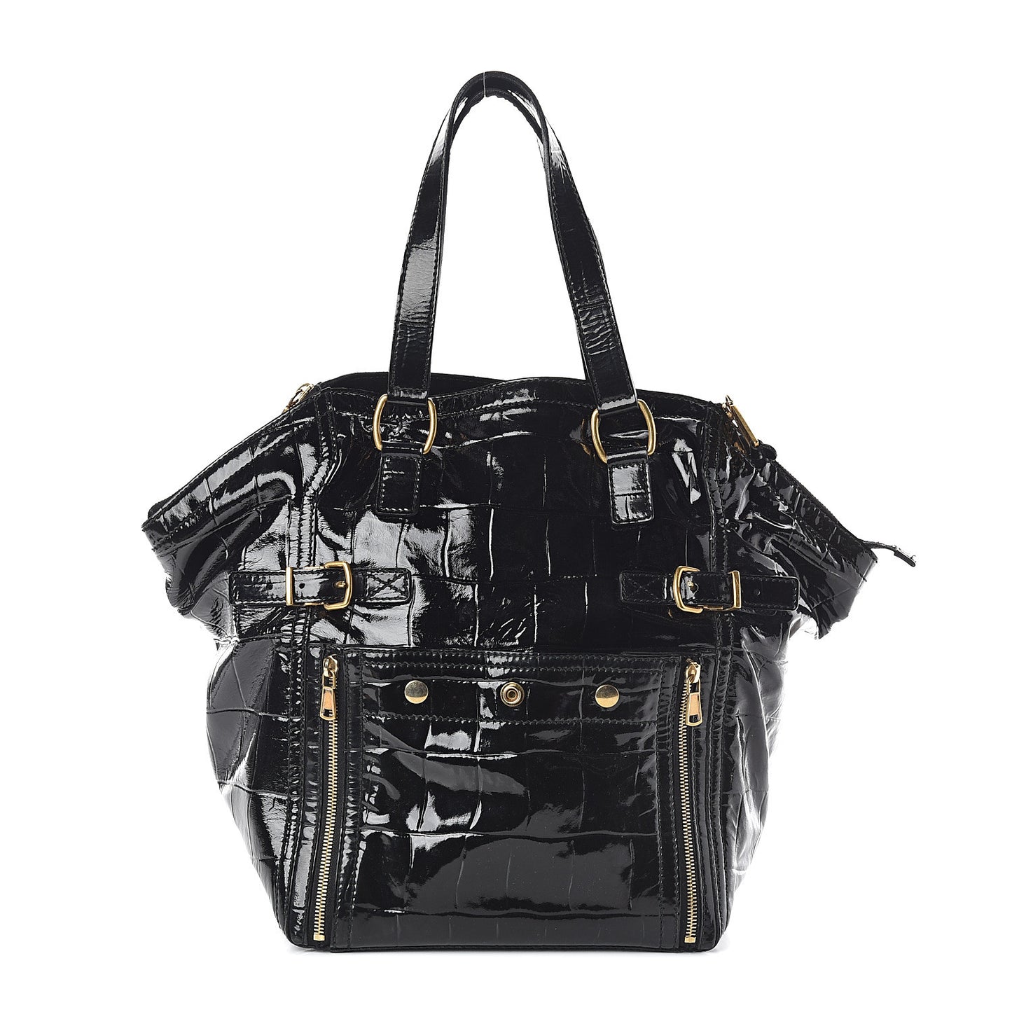 Patent Crocodile Embossed Medium Downtown Tote Black