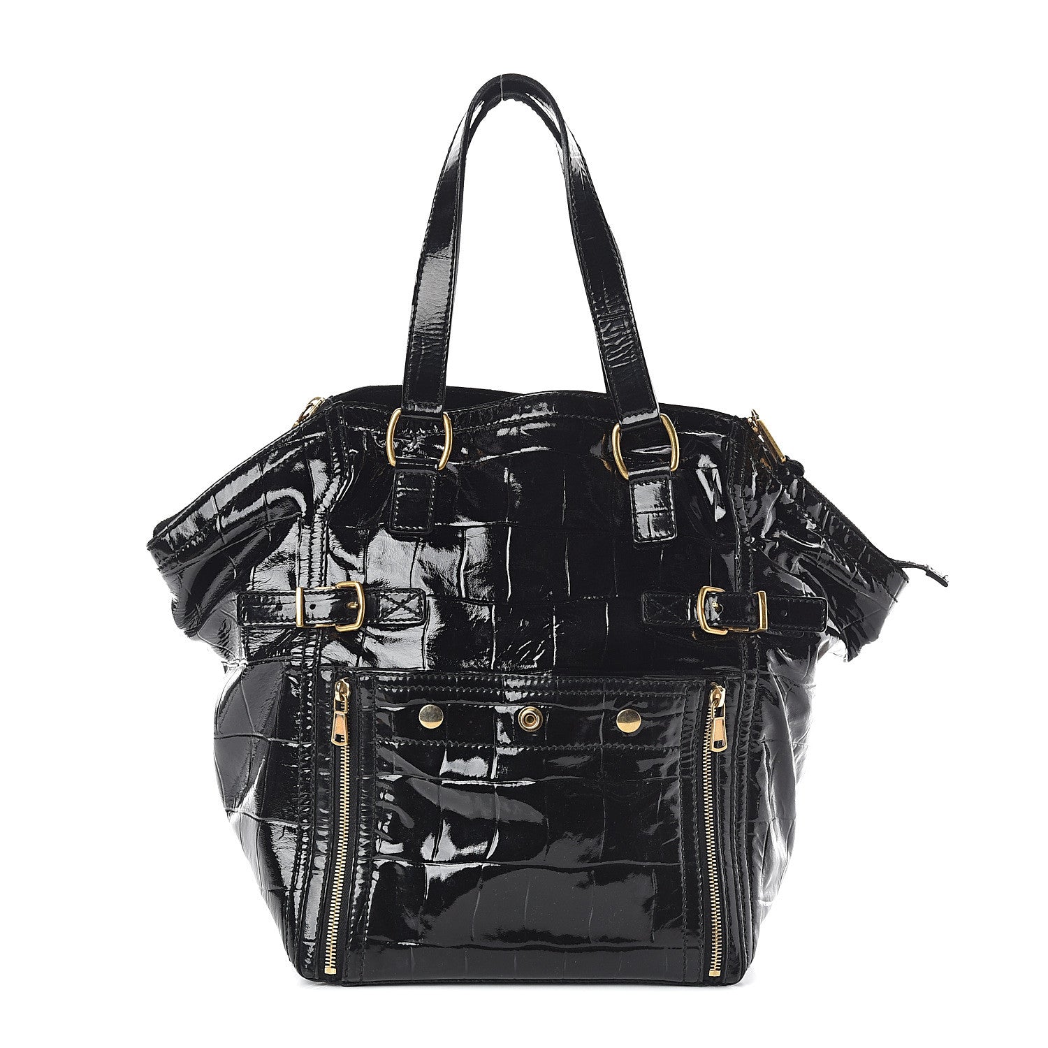 Saint Laurent Patent Crocodile Embossed Medium Downtown Tote Black 1 of 8