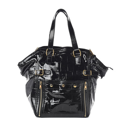 Saint Laurent Patent Crocodile Embossed Medium Downtown Tote Black 1 of 8