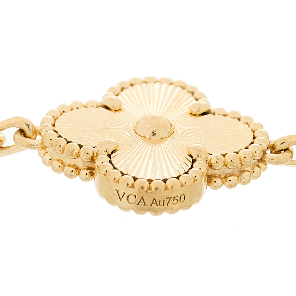 Van Cleef & Arpels 18K Yellow Gold Diamond 5 Motifs Guilloche Vintage Alhambra Bracelet 3 of 4