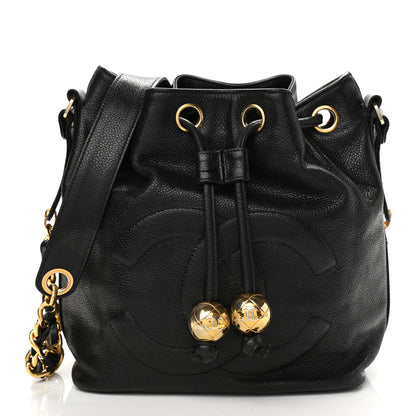 Chanel Caviar CC Stitched Drawstring Bucket Bag Black 2 of 12