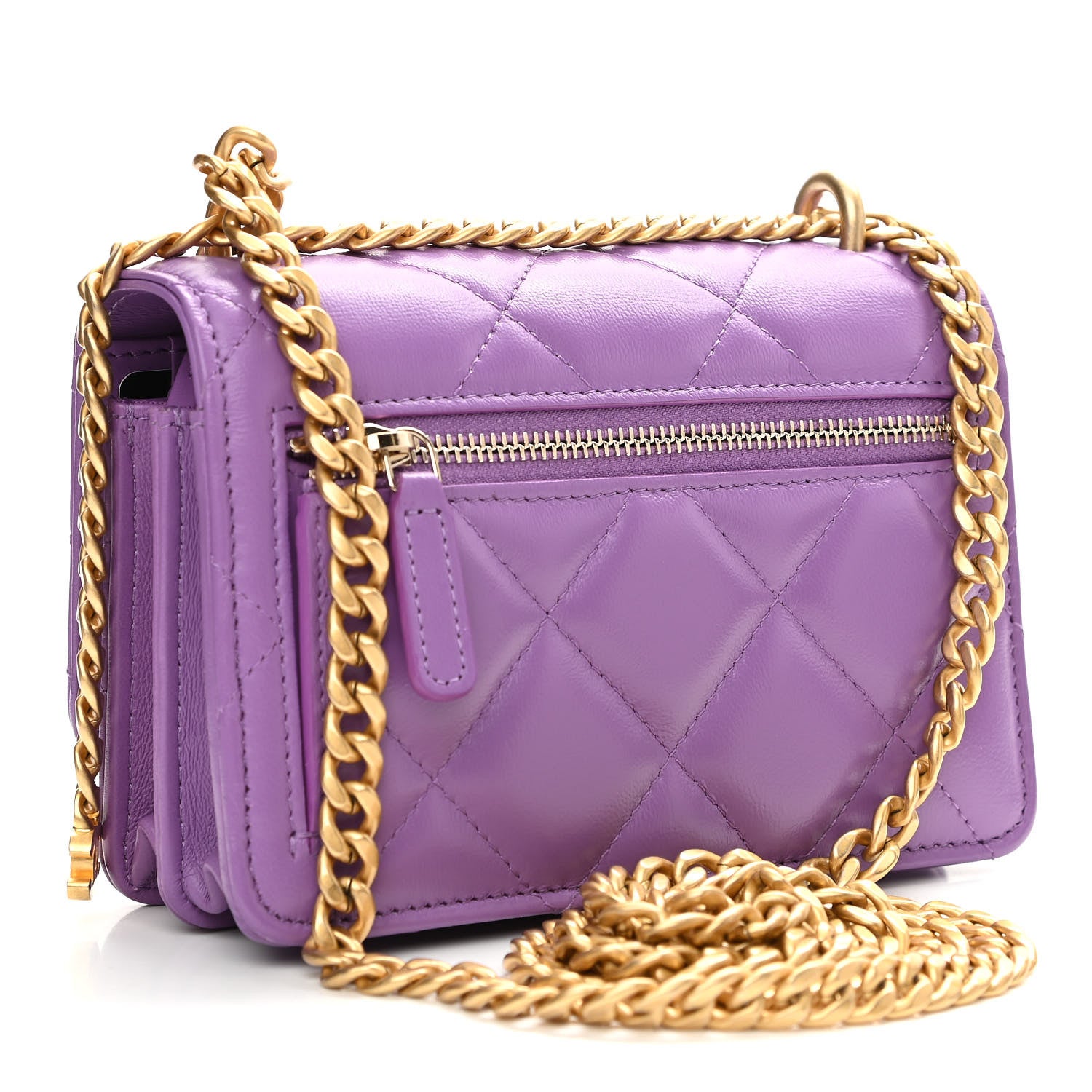 Chanel Lambskin Enamel Quilted Pending CC Clutch With Chain Purple 3 of 12