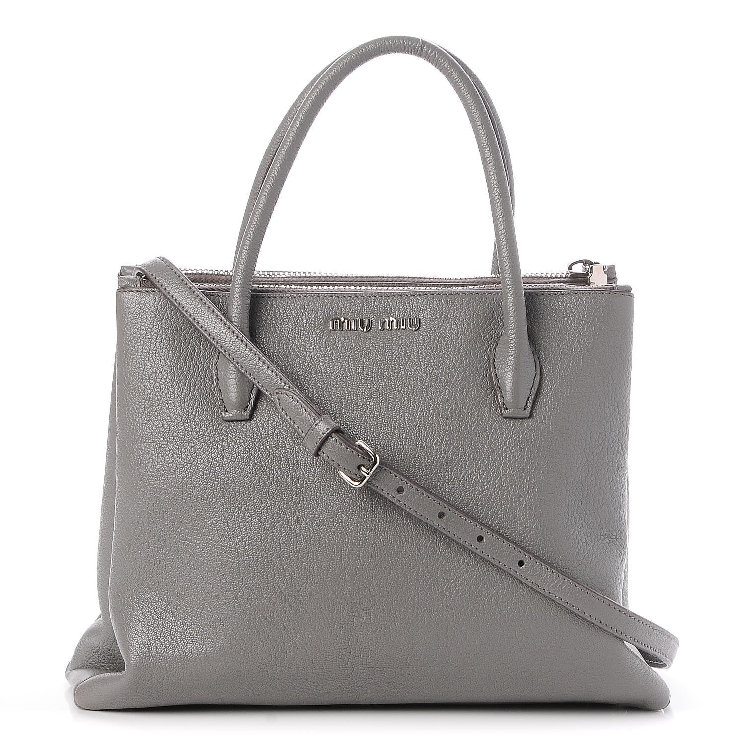 Miu Miu Goatskin Madras Top Handle Double Zip Tote Argilla 1 of 7