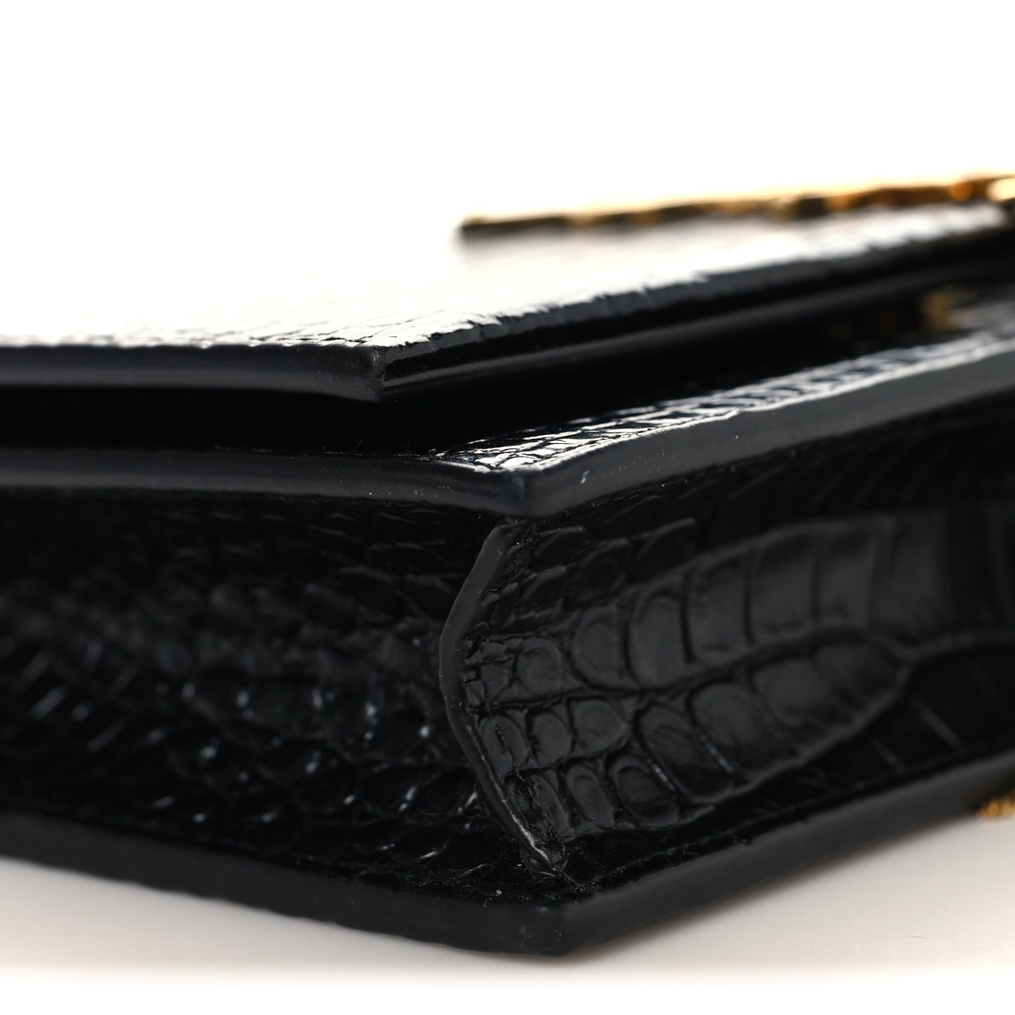 Calfskin Crocodile Embossed Kate Monogram Tassel Chain Wallet Black