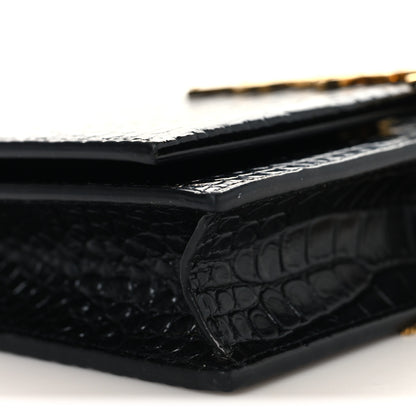 Saint Laurent Calfskin Crocodile Embossed Kate Monogram Tassel Chain Wallet Black 8 of 9