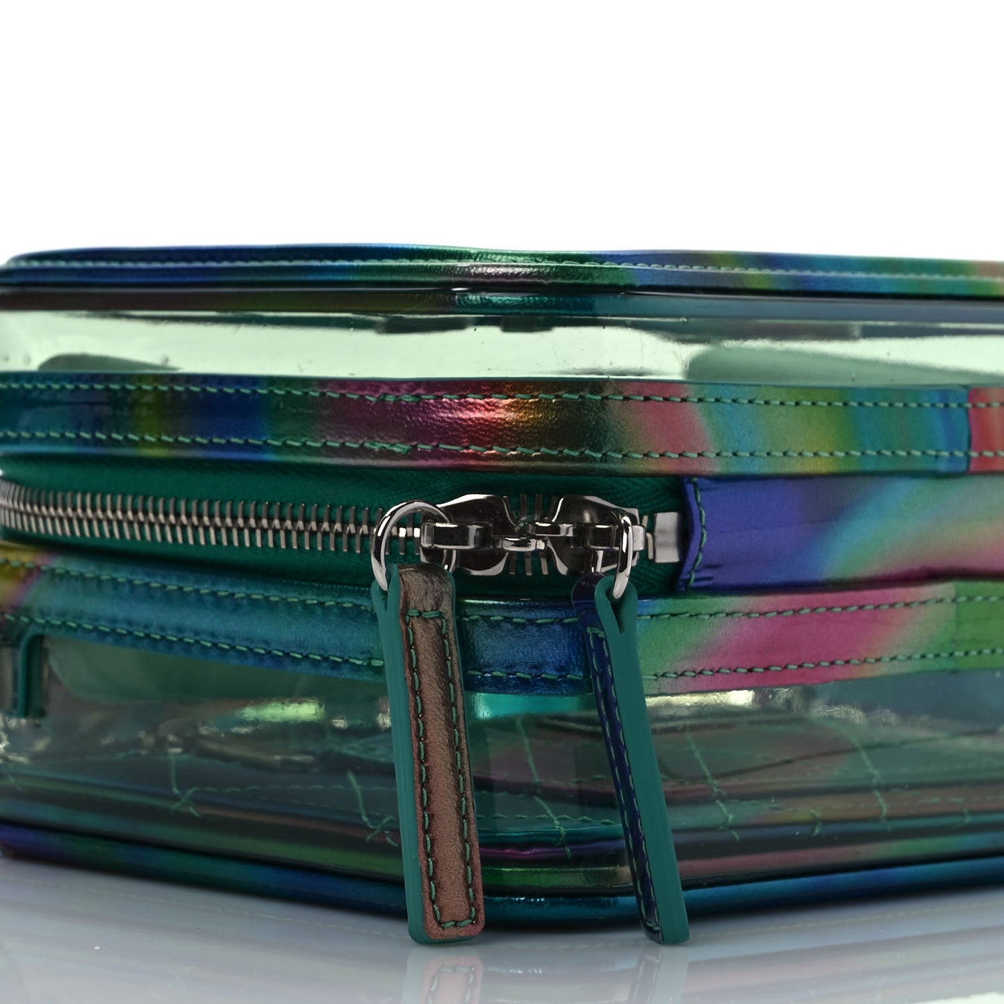 PVC Patent Calfskin Patent Lambskin Small CC Vanity Case Green