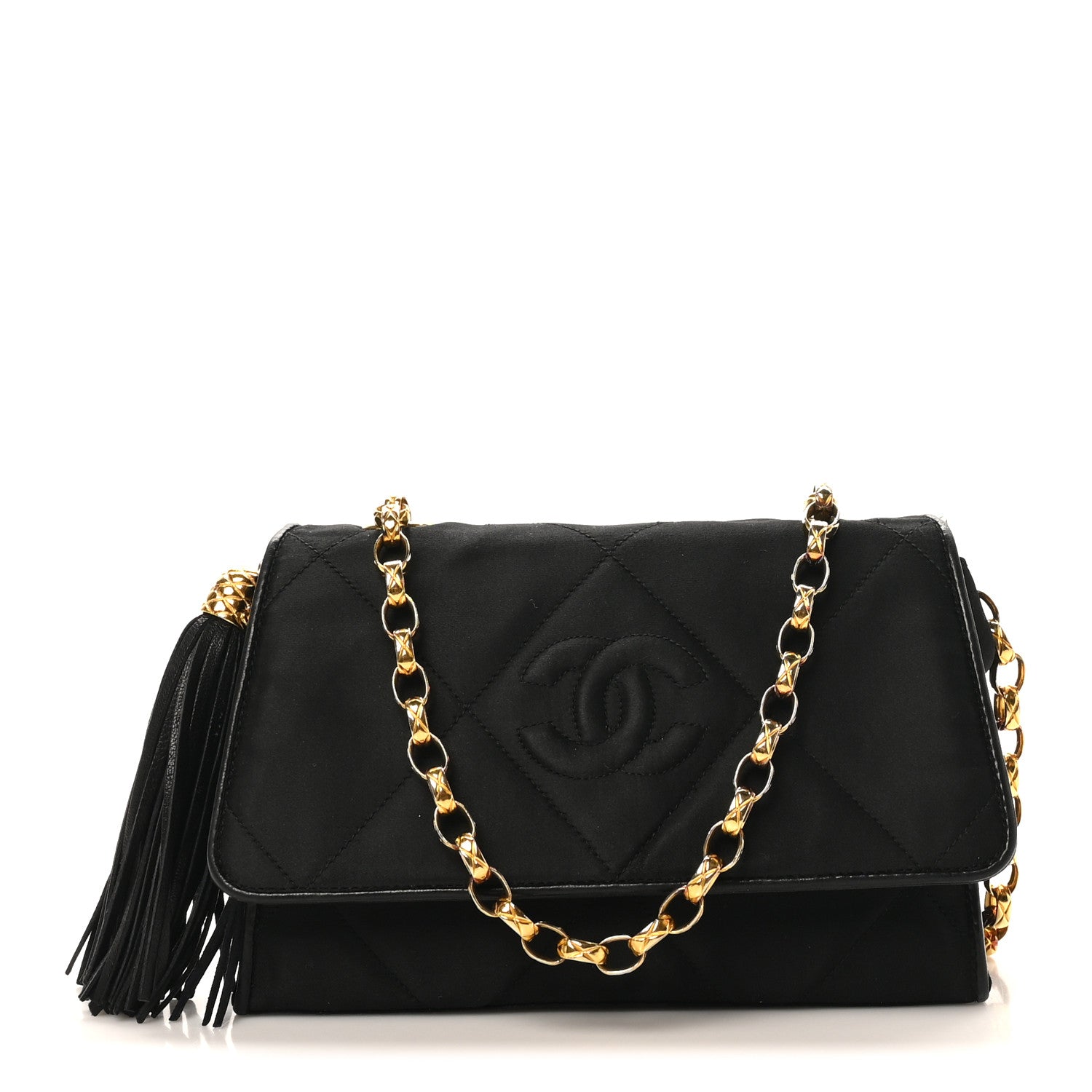 Chanel Satin Diamond Quilted Tassel CC Small Flap Bag Black 1 of 11
