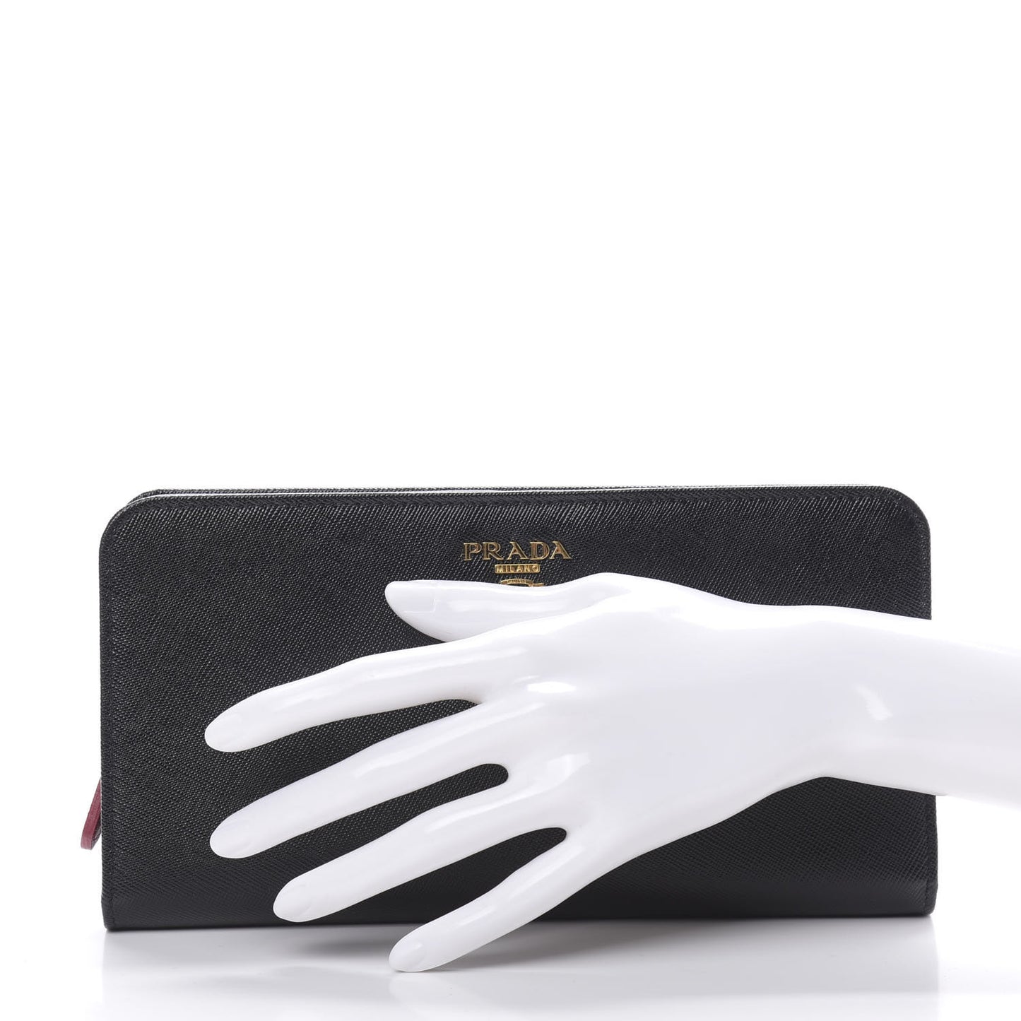 Saffiano Metal Large Zip Wallet Black Fuoco Peonia