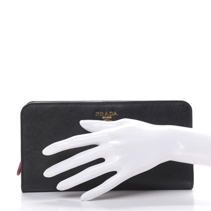 Prada Saffiano Metal Large Zip Wallet Black Fuoco Peonia 2 of 8