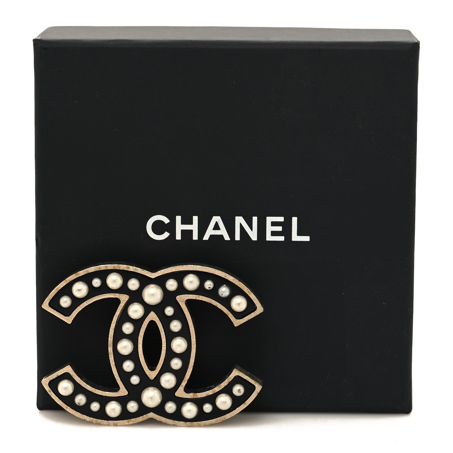 Chanel Pearl Enamel CC Brooch Black Gold 4 of 4