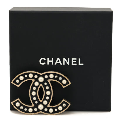Chanel Pearl Enamel CC Brooch Black Gold 4 of 4