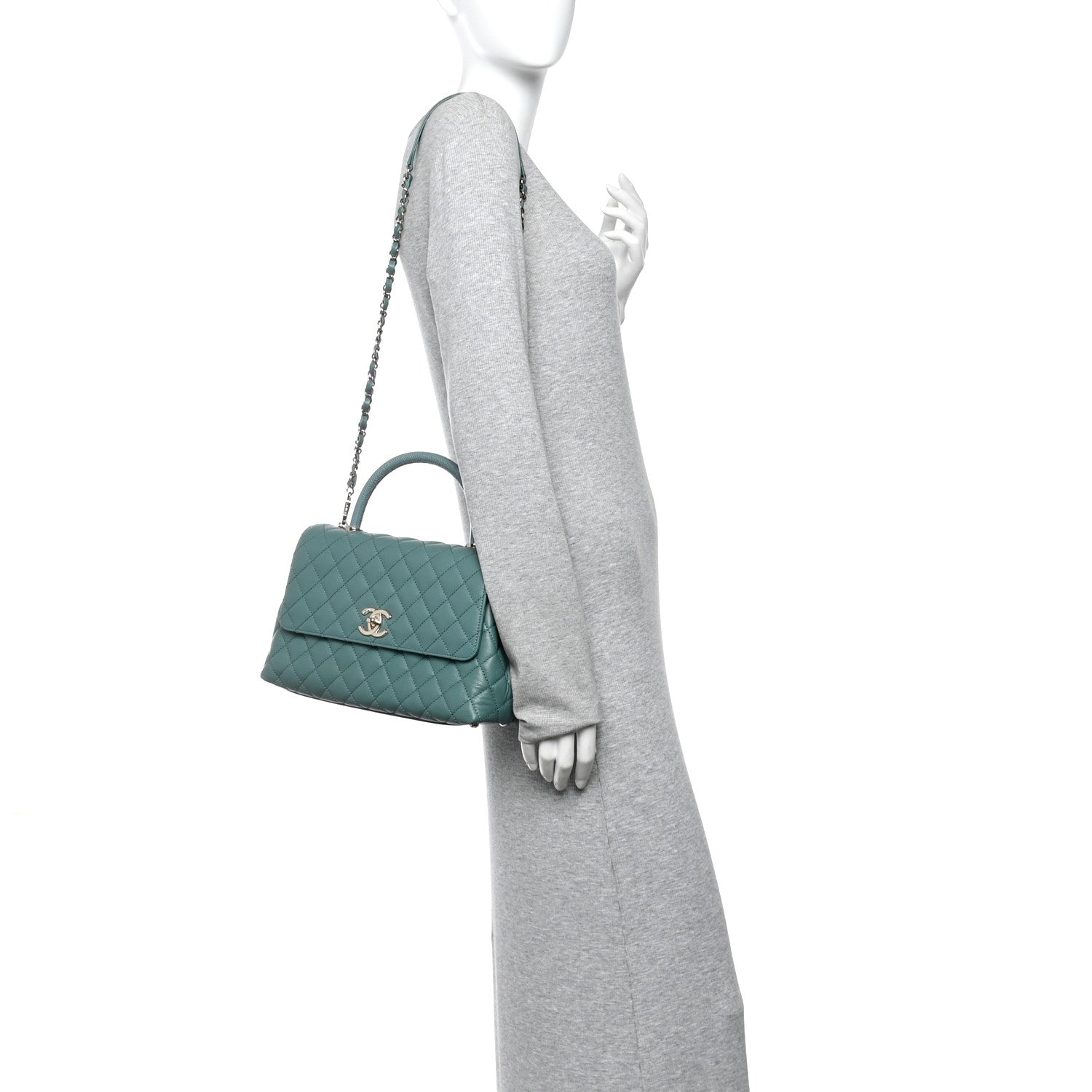 Chanel Caviar Lizard Quilted Small Coco Handle Flap Green 2 of 11