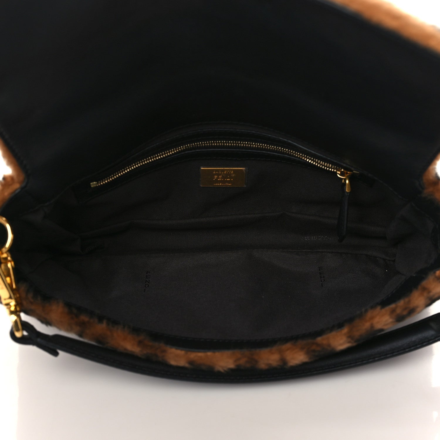 Fendi Shearling Vitello Dolce Macro FF 1974 Baguette Tobacco Black 5 of 6