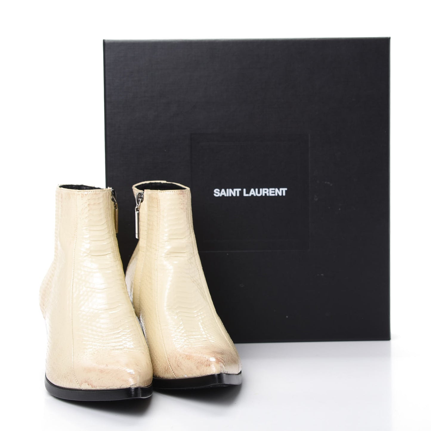 Lacquered Snakeskin Ayers Finn 60 Crop Zip Boots 37 Cream