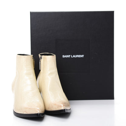 Saint Laurent Lacquered Snakeskin Ayers Finn 60 Crop Zip Boots 37 Cream 11 of 11