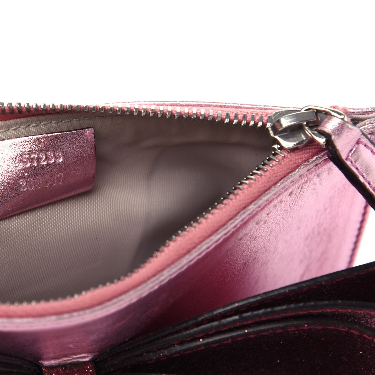 Calfskin Glitter Bow Wristlet Pink Rose