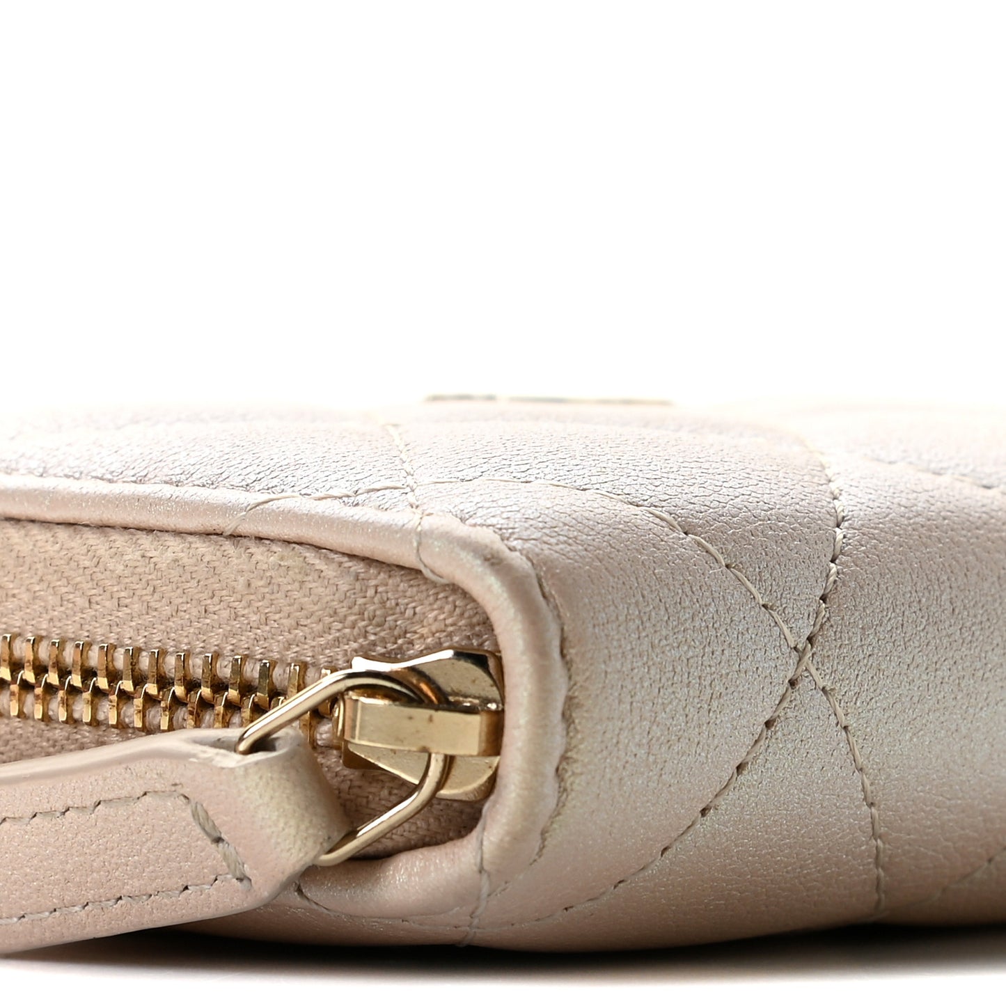 Iridescent Caviar Quilted Zip Around Coin Purse Beige