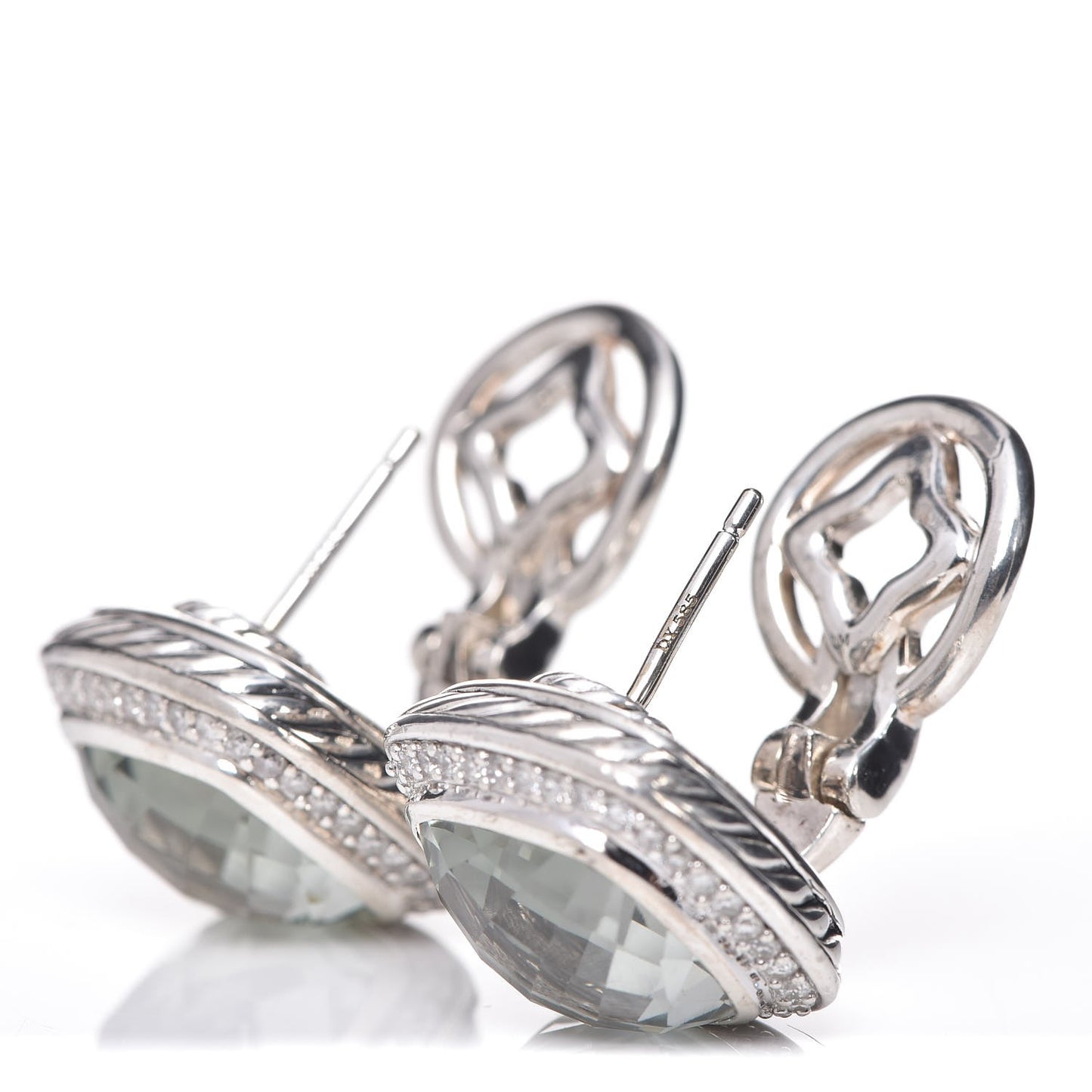 Sterling Silver Diamond Prasiolite 11mm Albion Earrings