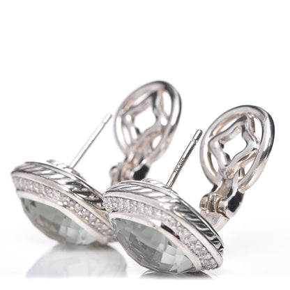 David Yurman Sterling Silver Diamond Prasiolite 11mm Albion Earrings 8 of 11