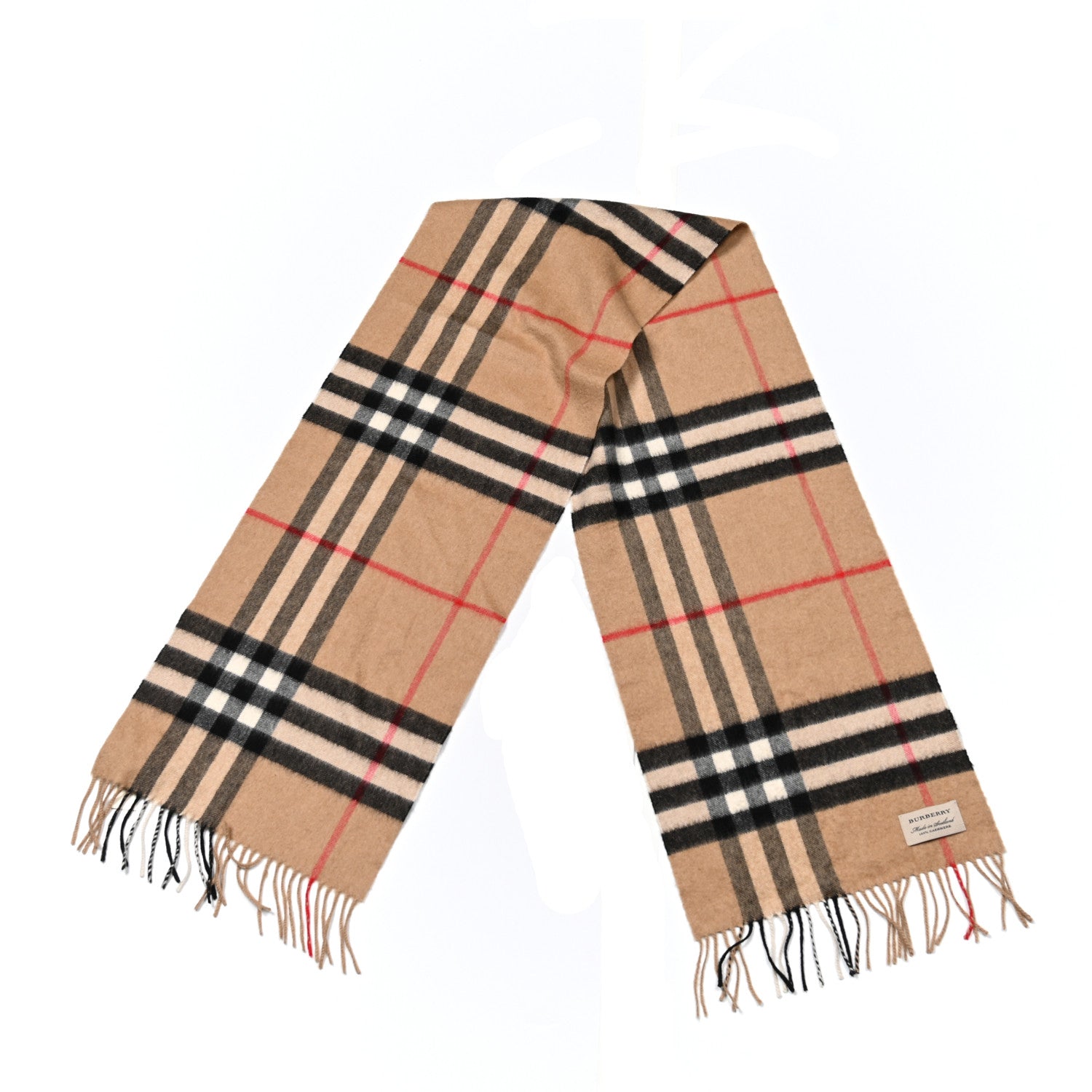 Burberry Cashmere Giant Check Fringe Scarf Archive Beige 2 of 4