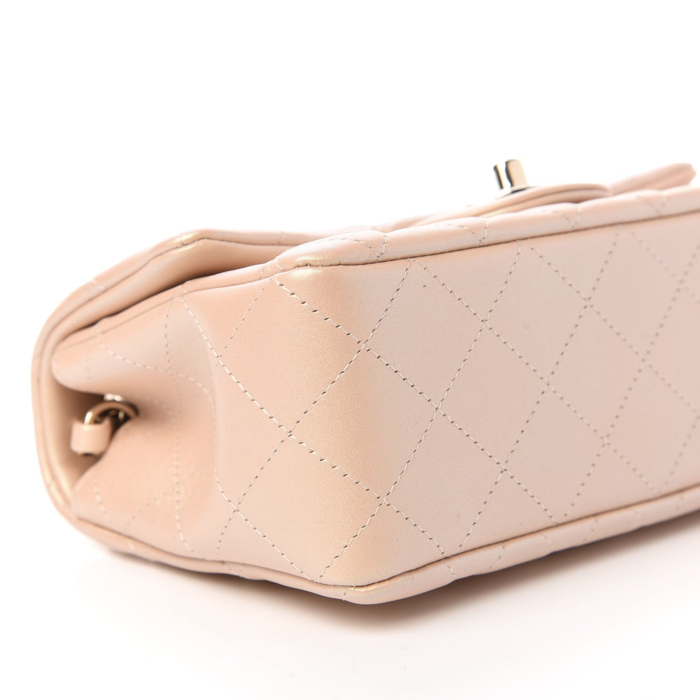 Iridescent Calfskin Quilted Mini Rectangular Flap Beige