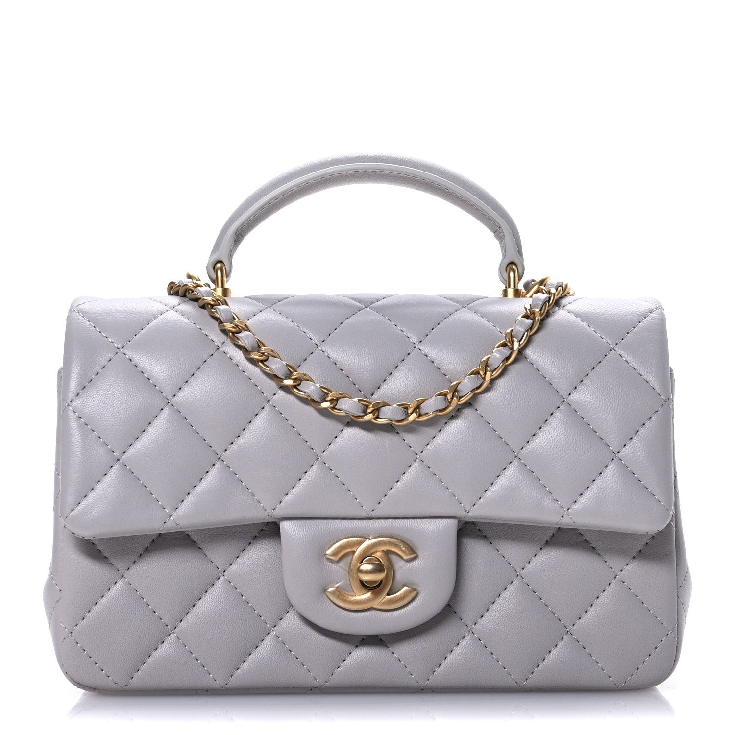 Chanel Lambskin Quilted Mini Top Handle Rectangular Flap Grey 1 of 11