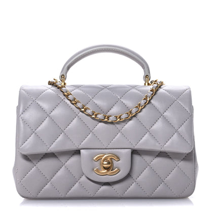 Chanel Lambskin Quilted Mini Top Handle Rectangular Flap Grey 1 of 11