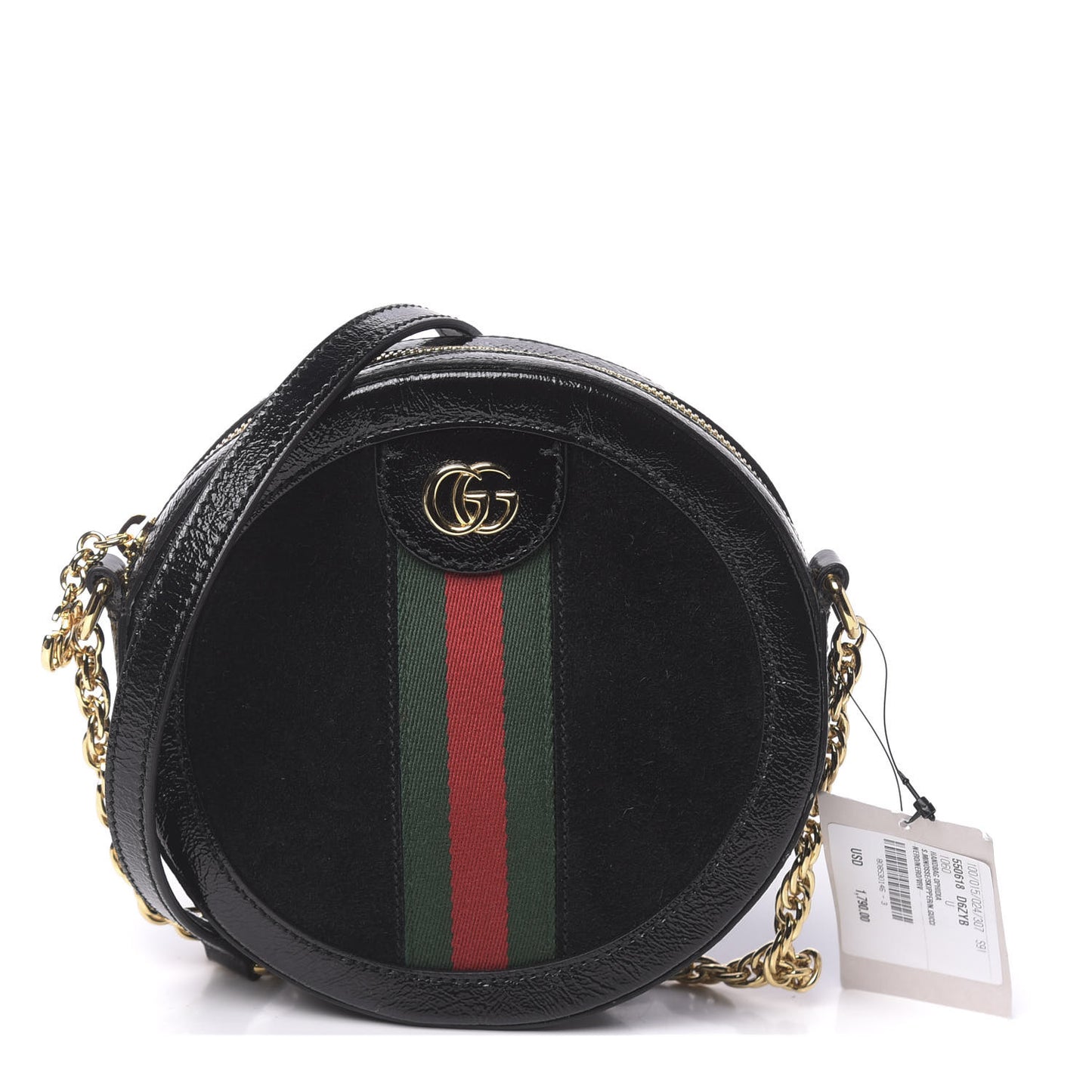 Suede Patent Web Mini Ophidia Round Shoulder Bag Black