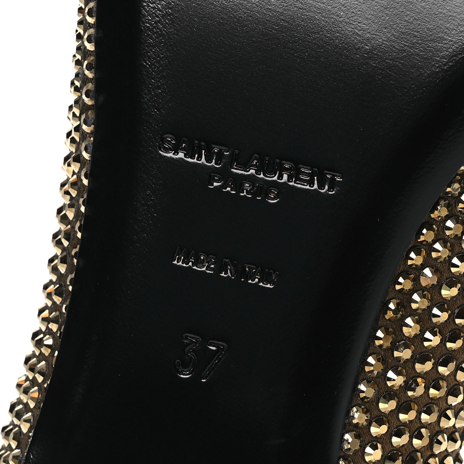 Saint Laurent Raso Seta Crystal Embellished Carolyn Mules 37 Kaki Starlight 37 Gold 8 of 11