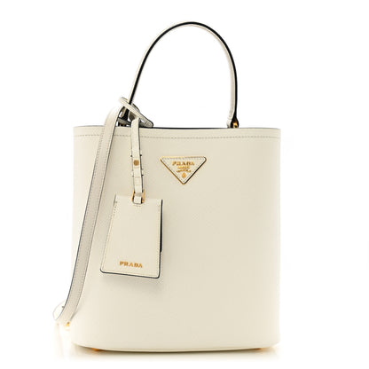 Prada Saffiano Cuir Medium Panier Bucket Bag Bianco Black 1 of 13