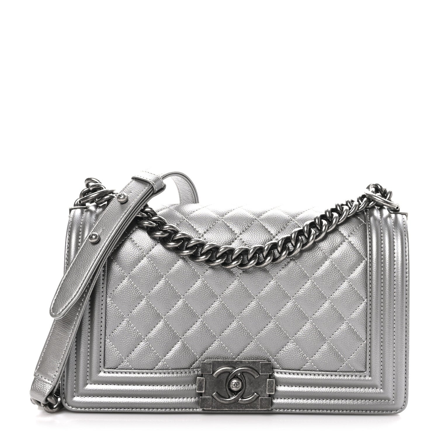 Chanel Metallic Caviar Quilted Medium Boy Flap Silver 1 of 11