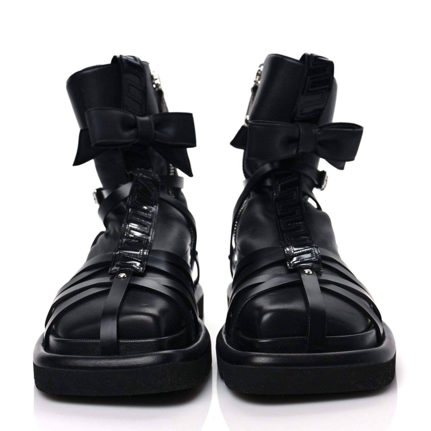 X FORNASETTI Lambskin Calfskin Square Pillow Flat Ankle Boots 40 Black