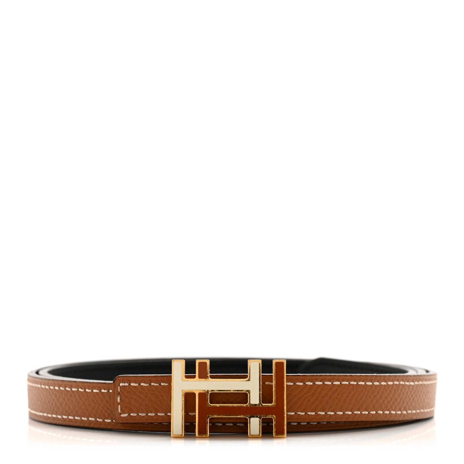 Hermes Swift Epsom Lacquered Metal 13mm Au Carre Double H Belt 80 32 Gold Black 1 of 4