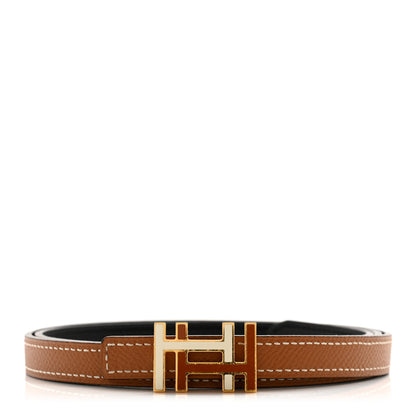 Hermes Swift Epsom Lacquered Metal 13mm Au Carre Double H Belt 80 32 Gold Black 1 of 4