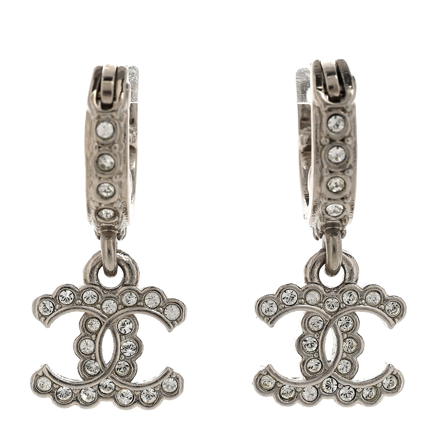 Metal Crystal CC Hoop Drop Earrings Silver