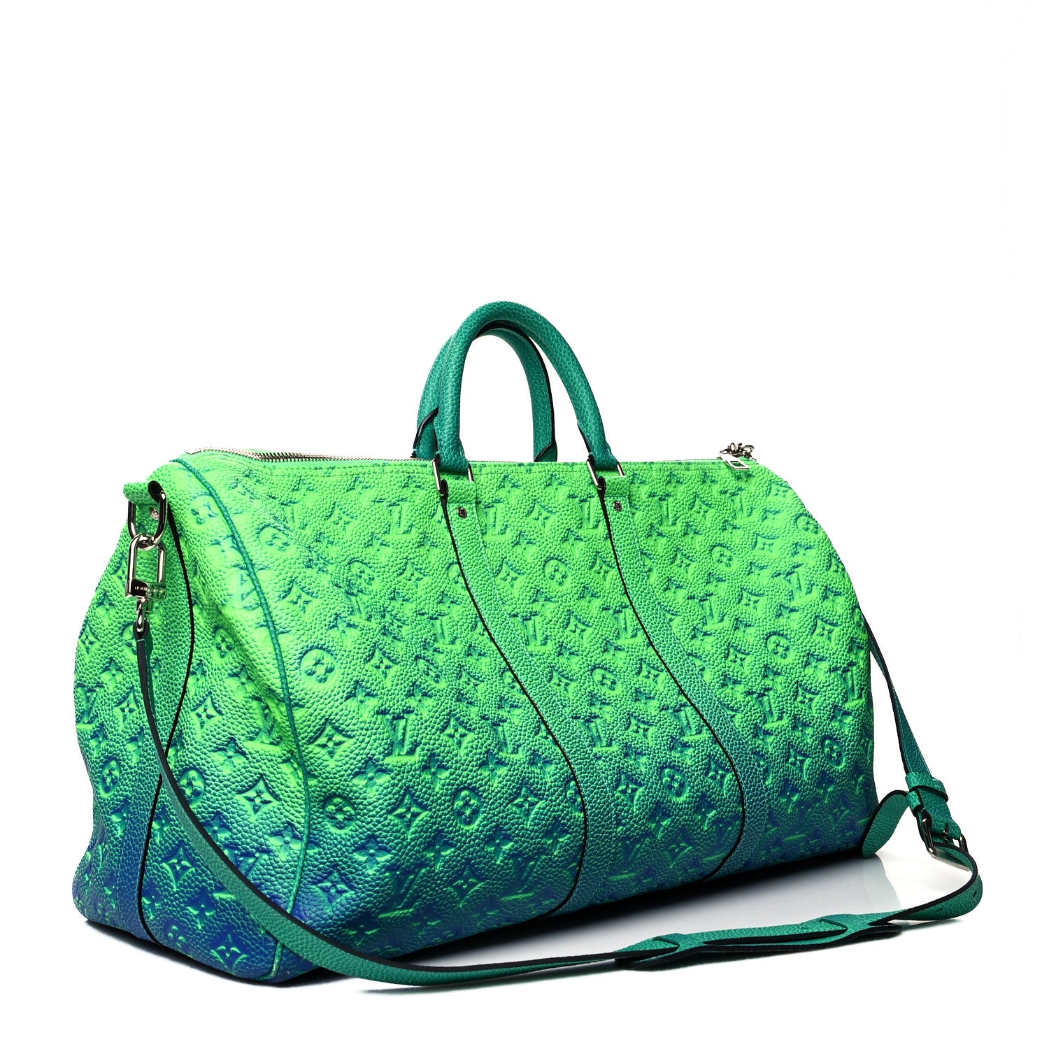 Louis Vuitton Taurillon Illusion Keepall Bandouliere 50 Bleu Vert 3 of 11