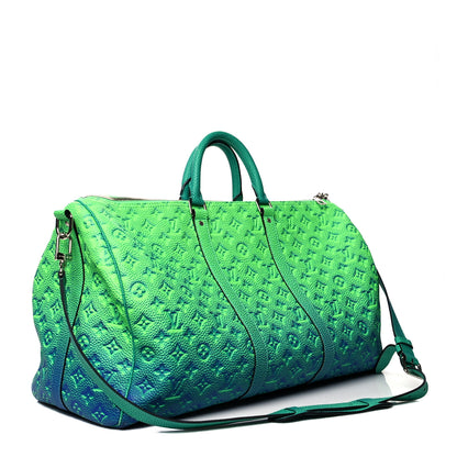 Louis Vuitton Taurillon Illusion Keepall Bandouliere 50 Bleu Vert 3 of 11