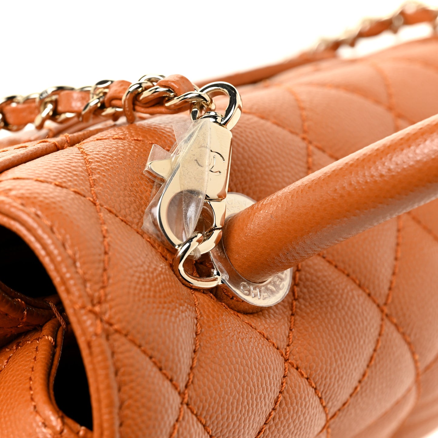 Caviar Quilted Mini Coco Handle Flap Light Brown
