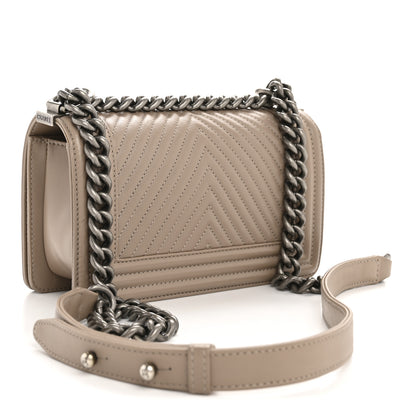 Chanel Calfskin Chevron Quilted Small Boy Flap Dark Beige 3 of 14