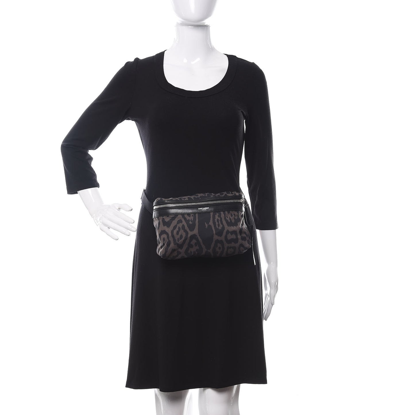 Nylon Leopard Print City Fold Up Backpack Belt Bag Black