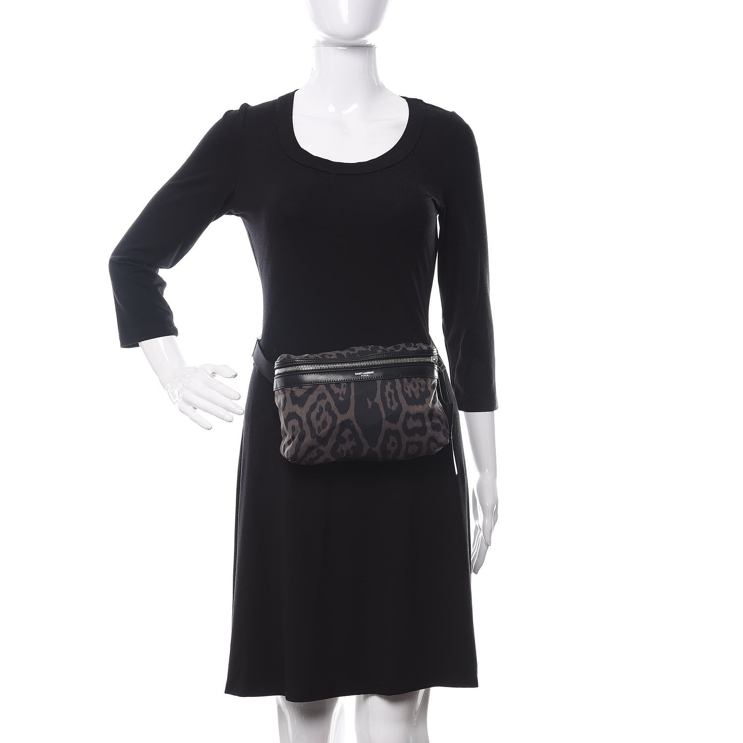 Saint Laurent Nylon Leopard Print City Fold Up Backpack Belt Bag Black 2 of 14