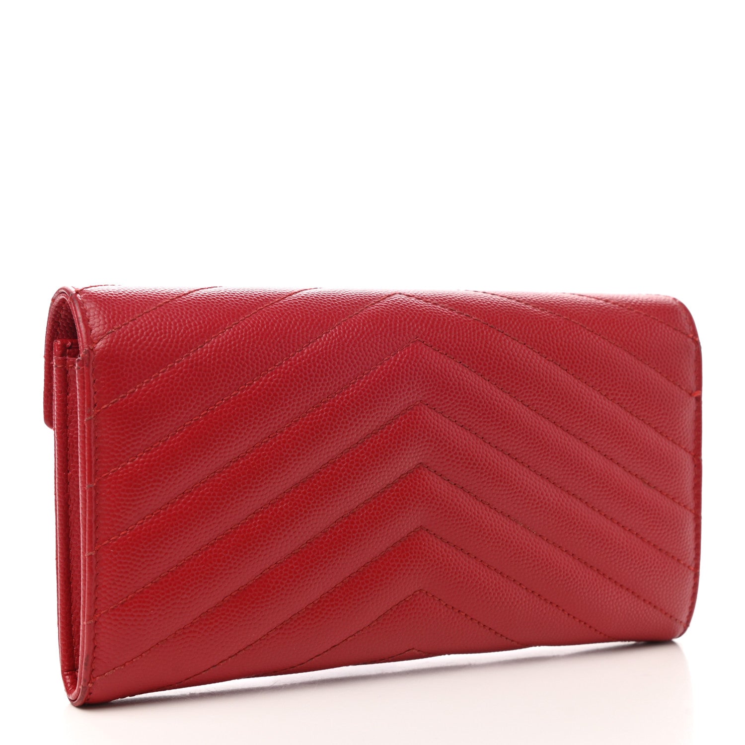 Saint Laurent Grain De Poudre Matelasse Chevron Monogram Flap Wallet Red 3 of 10