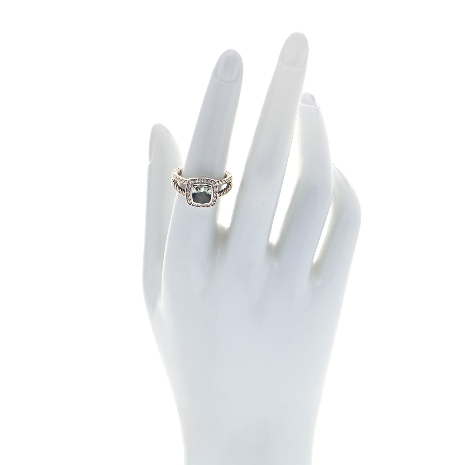 David Yurman Sterling Silver Diamond Prasiolite 7mm Petite Albion Ring 54 7 2 of 5