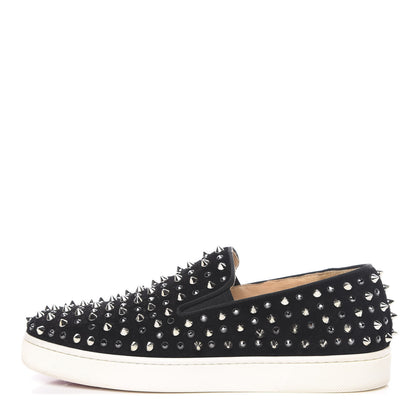 Christian Louboutin Velvet Spikes Womens Roller Boat Flat 38 Black 1 of 8