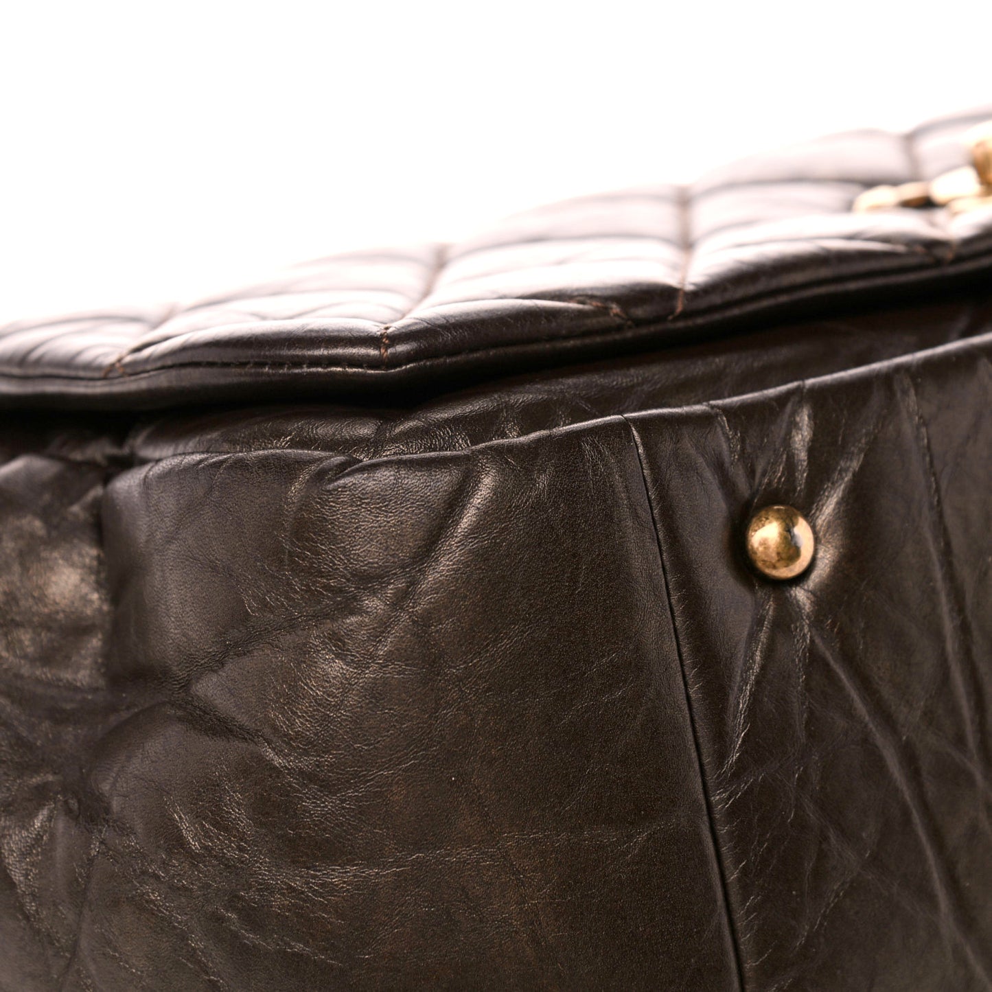 Aged Calfskin Quilted Large Pondichery Flap Dark Brown