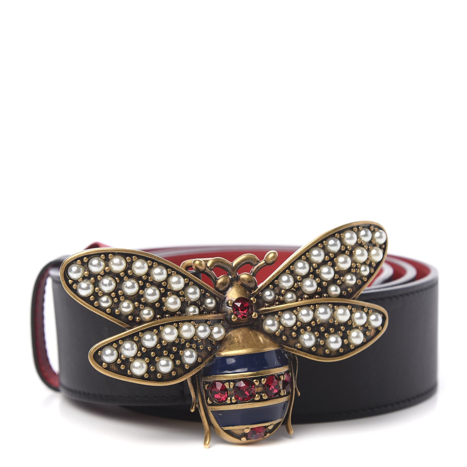 Gucci Calfskin Queen Margaret Bee Belt 85 34 Black 1 of 5